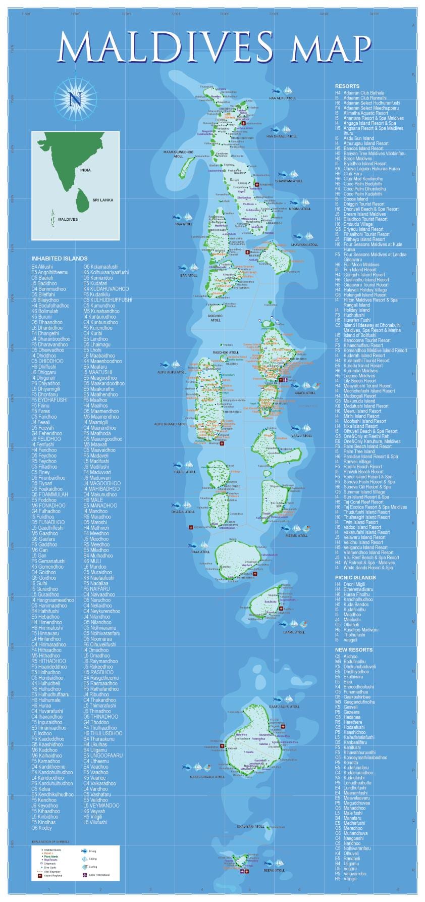モルディブ地理的地図