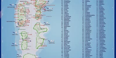 地図モルディブ諸島のリゾート